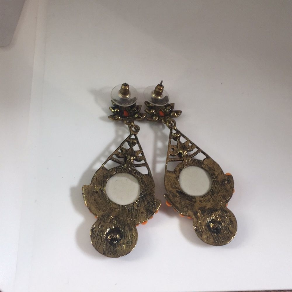 Statement Earrings. Post Dangles Orange Rhinestone - image 7